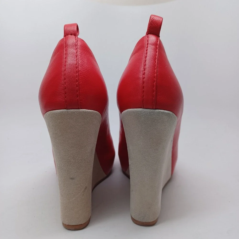Jeffrey Campbell Nassau Last Red Leather Beige Suede Wedge Pumps Womens 7M